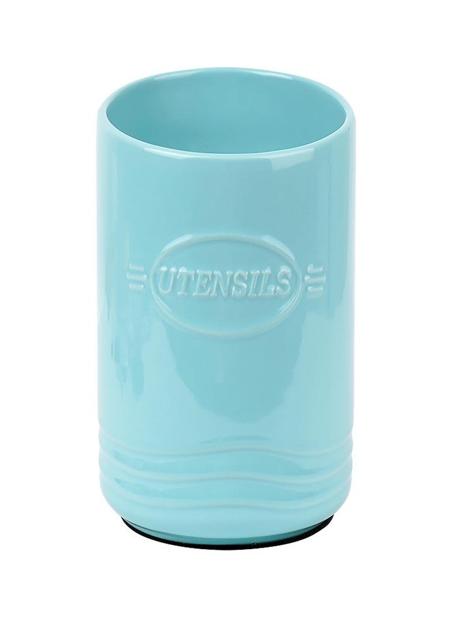 BUNCHBRAVO Ceramic Utensil Holder Enamel Finish - 7.3 x 5.9 Inches Large Round Utensil Crock, Kitchen Tools Countertop Organizer, Farmhouse Décor, Teal - Image 1